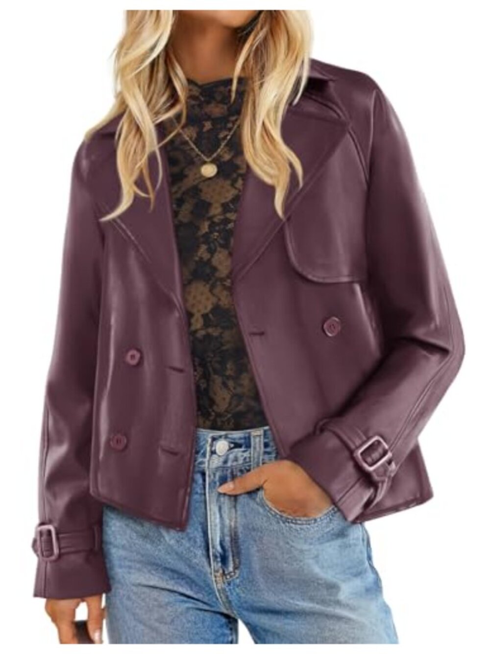 Faux Leather Button Down Motorcycle Jacket Oversized Fall Moto Coat